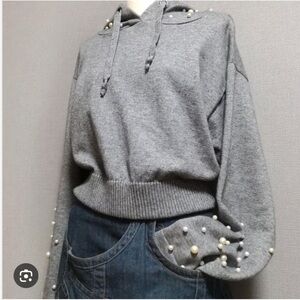 Zara Gray Hoodie with Pearl Accents